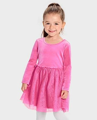 Baby And Toddler Girls Cross Back Glitter Velour Tutu Dress