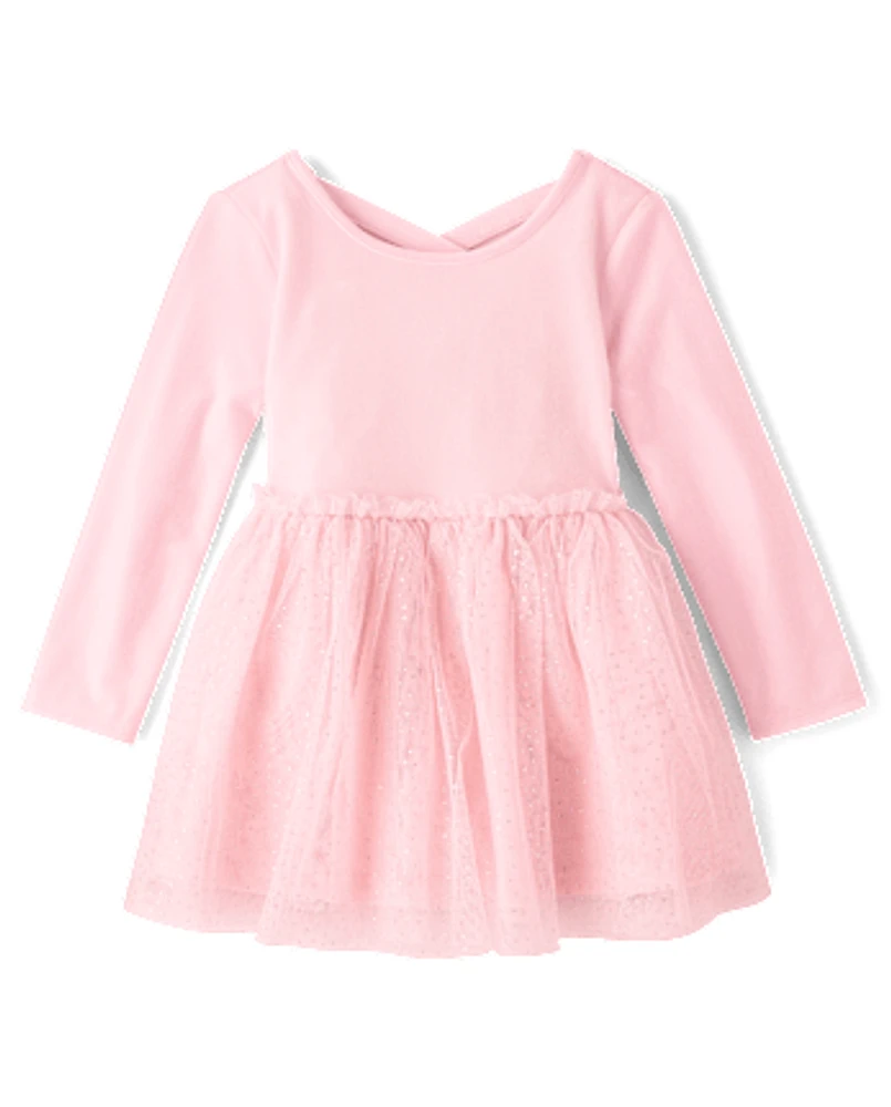 Baby And Toddler Girls Cross Back Glitter Velour Tutu Dress