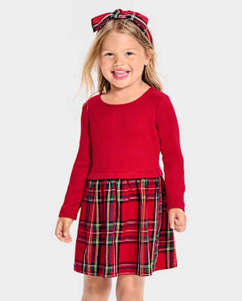 Baby And Toddler Girls Plaid Ribbed Fit Flare Dress