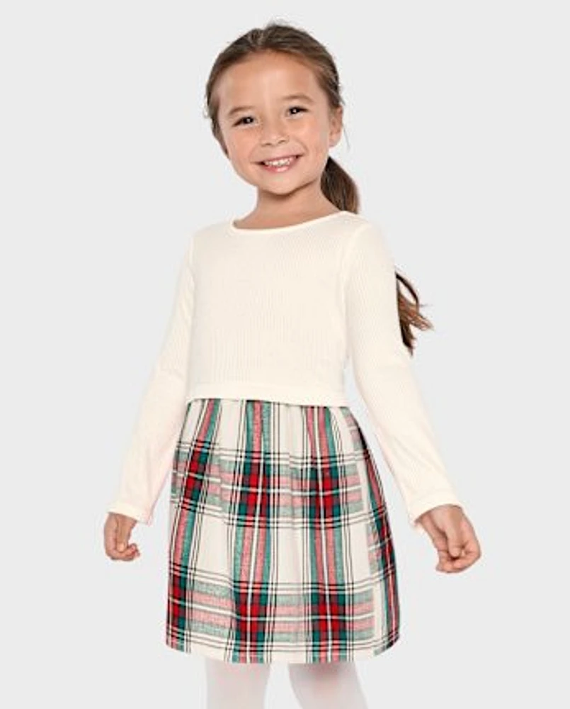 Baby And Toddler Girls Plaid Ribbed Fit Flare Dress