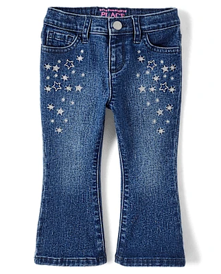 Toddler Girls Embroidered Star Flare Jeans