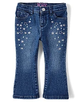 Toddler Girls Embroidered Star Flare Jeans