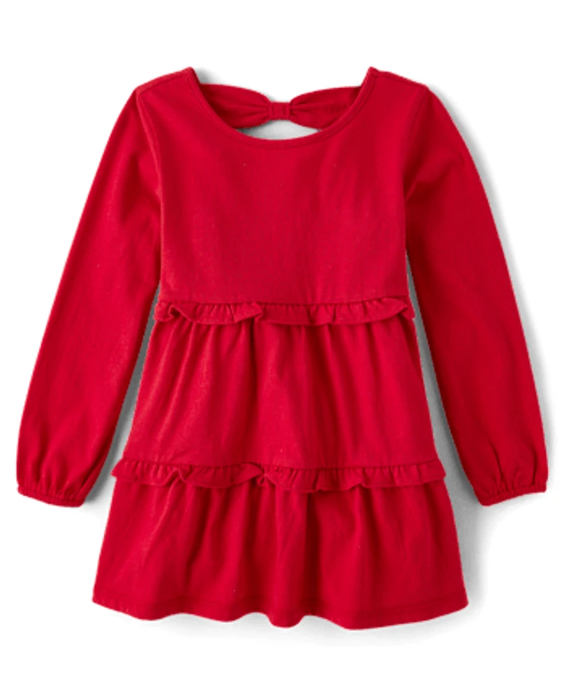 Baby And Toddler Girls Bow Back Tiered Dress