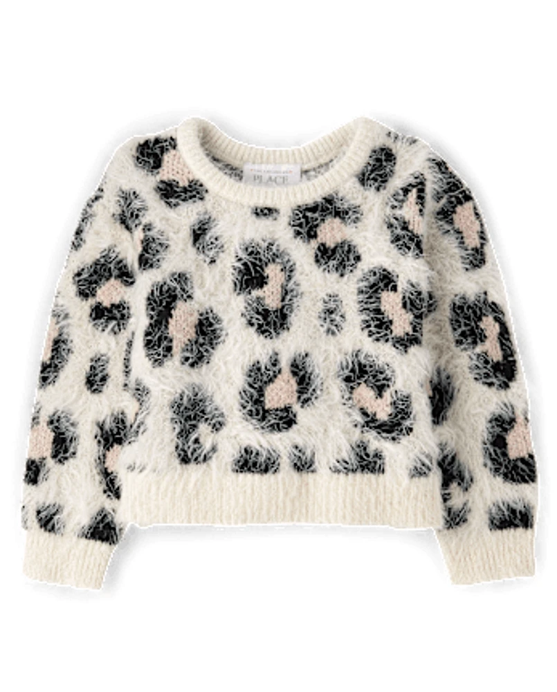 Toddler Girls Leopard Eyelash Sweater