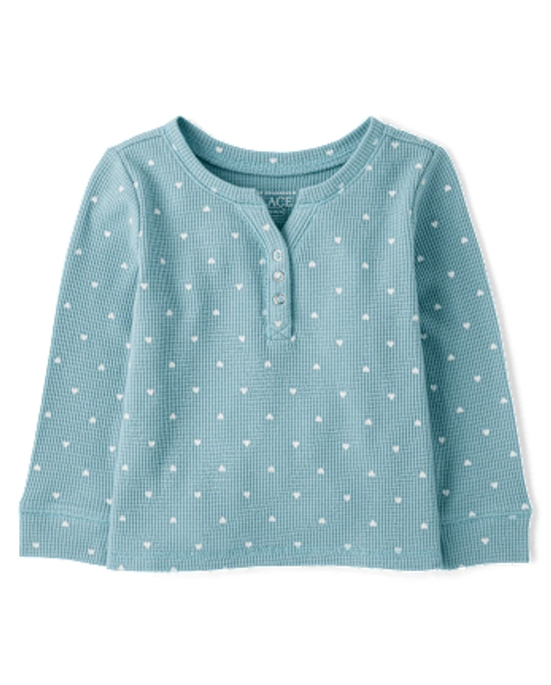 Baby And Toddler Girls Print Thermal Henley Top