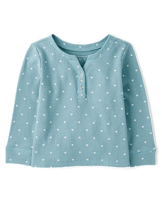 Baby And Toddler Girls Print Thermal Henley Top