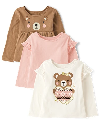 Toddler Girls Bear Top 3-Pack