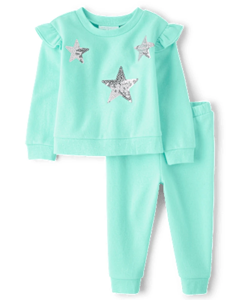 Toddler Girls Sequin Graphic Fleece 2-Piece Outfit Set