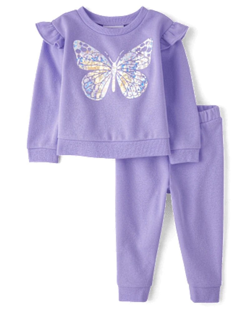 Toddler Girls Sequin Graphic Fleece 2-Piece Outfit Set