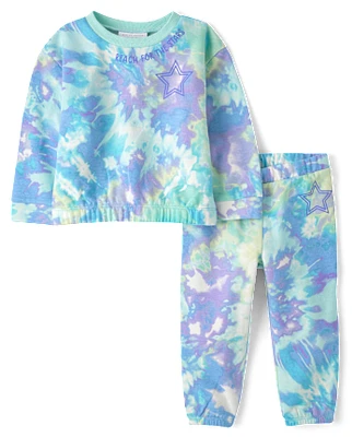 Toddler Girls Tie Dye Star Fleece 2-Piece Outfit Set