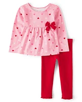 Toddler Girls Heart Bow 2-Piece Outfit Set