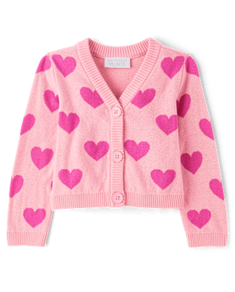 Toddler Girls Intarsia Heart Cardigan