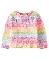 Toddler Girls Sequin Star Rainbow Chenille Sweater