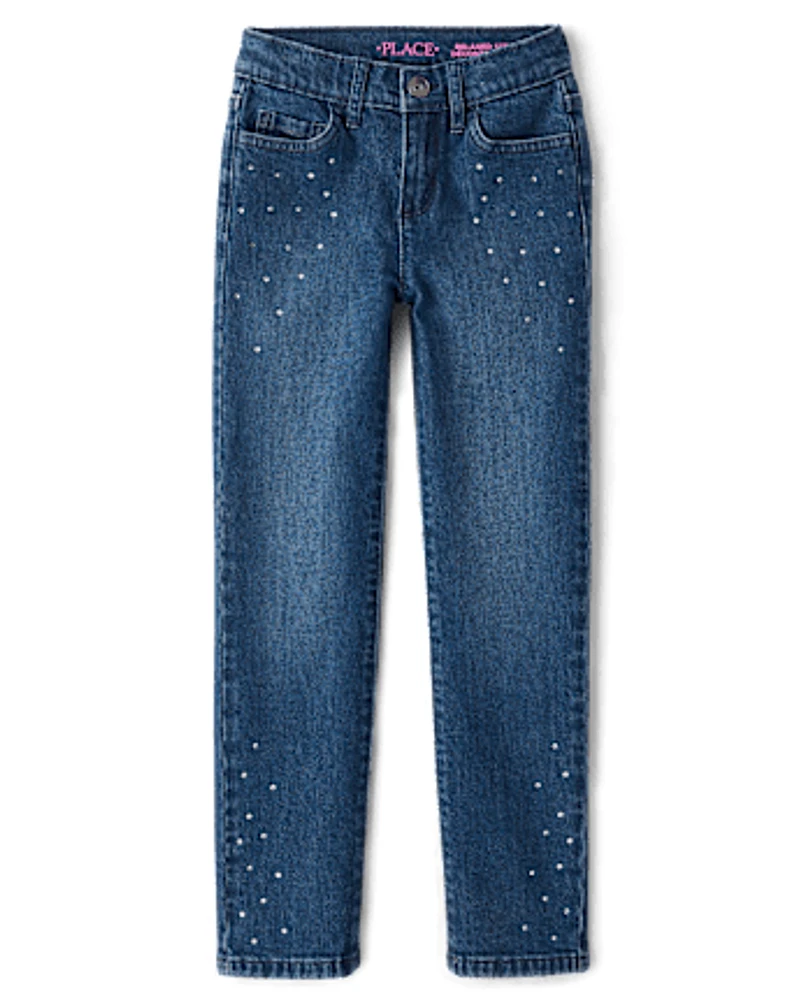 Girls Rhinestone Straight Jeans