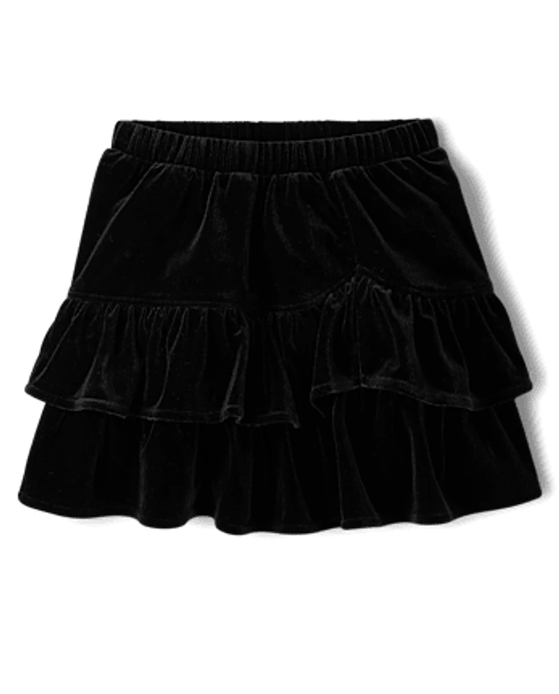 Girls Tiered Velour Skirt