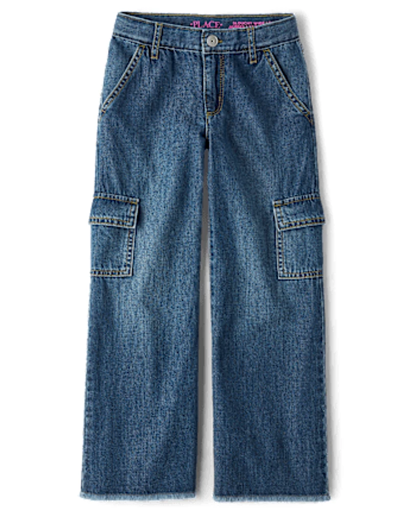 Girls Cargo Wide Leg Jeans