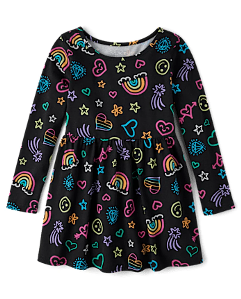 Girls Rainbow Doodle Everyday Dress