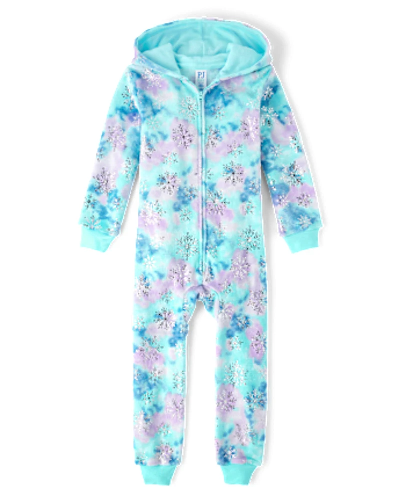 Girls Snowflake Fleece One Piece Pajamas