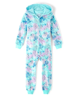 Girls Snowflake Fleece One Piece Pajamas