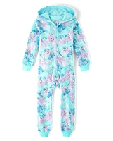 Girls Snowflake Fleece One Piece Pajamas