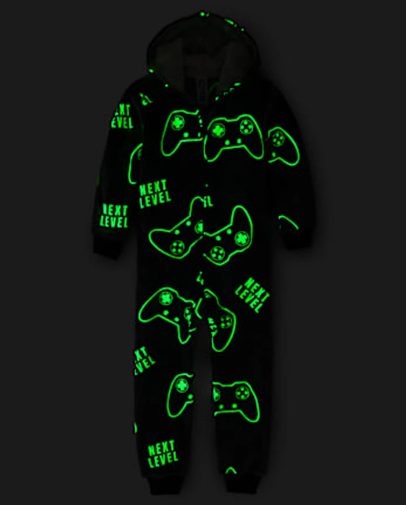 Boys Glow Gamer Sherpa One Piece Pajamas