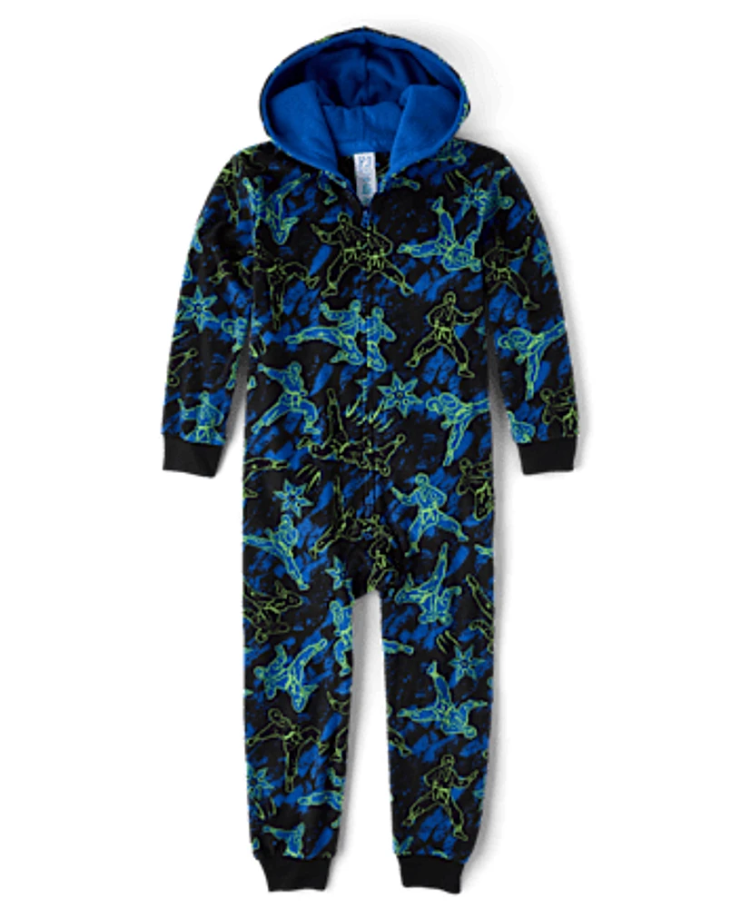 Boys Glow Ninja Microfleece One Piece Pajamas