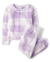 Girls Buffalo Plaid Fleece Pajamas