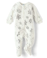 Baby And Toddler Girls Foil Snowflake Fleece Footed One Piece Pajamas