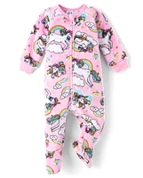 Baby And Toddler Girls Unicorn Fleece Footed One Piece Pajamas