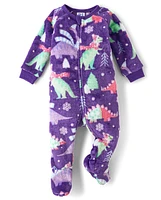 Baby And Toddler Girls Dino Fleece Footed One Piece Pajamas