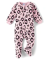 Baby And Toddler Girls Leopard Fleece Footed One Piece Pajamas