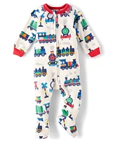 Baby And Toddler Boys Train Microfleece Footed One Piece Pajamas