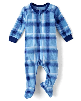 Baby And Toddler Boys Plaid Microfleece Footed One Piece Pajamas