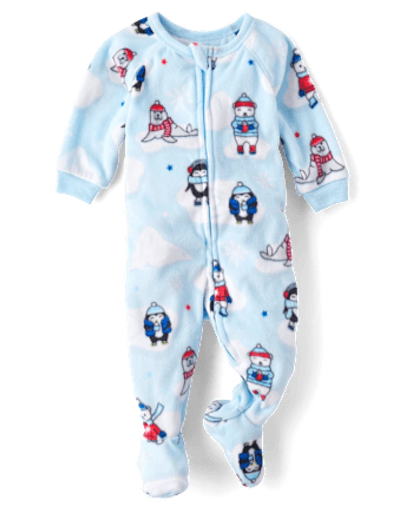 Baby And Toddler Boys Winter Animal Microfleece Footed One Piece Pajamas