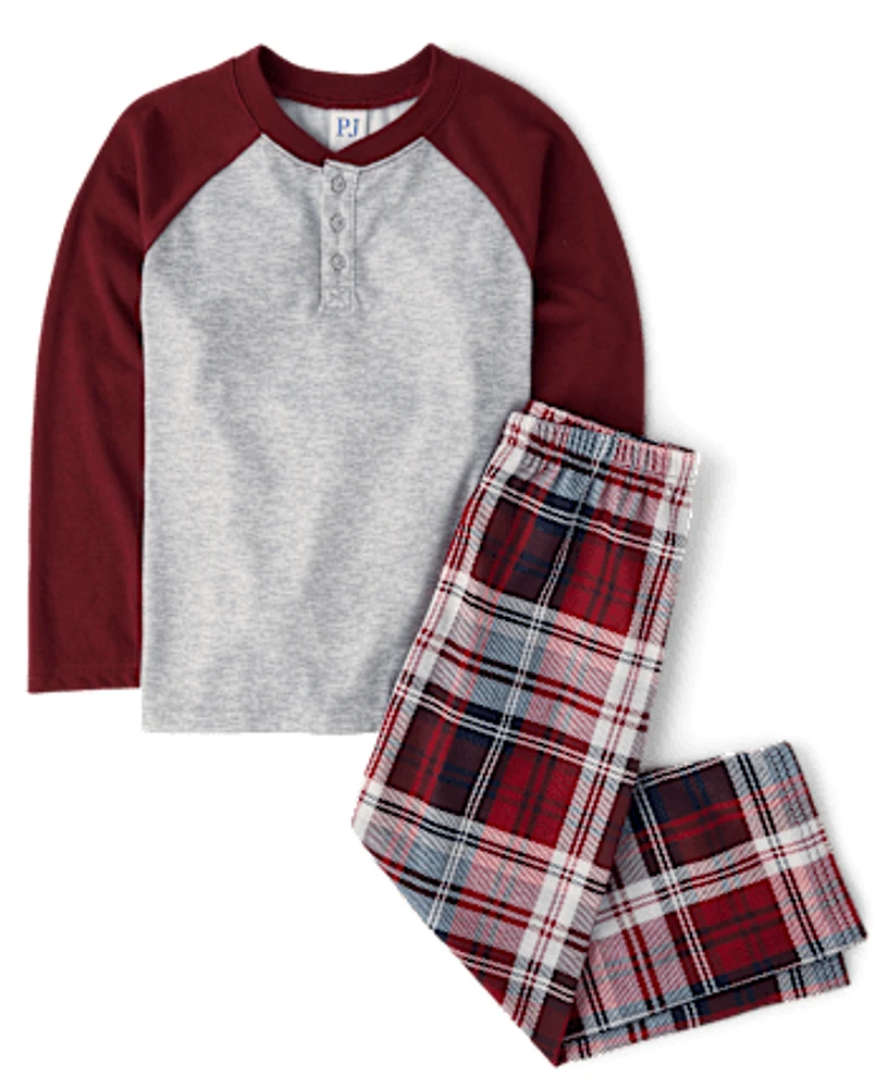 Boys Plaid Henley Pajamas