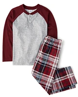 Boys Plaid Henley Pajamas