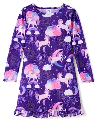 Girls Unicorn Ruffle Nightgown