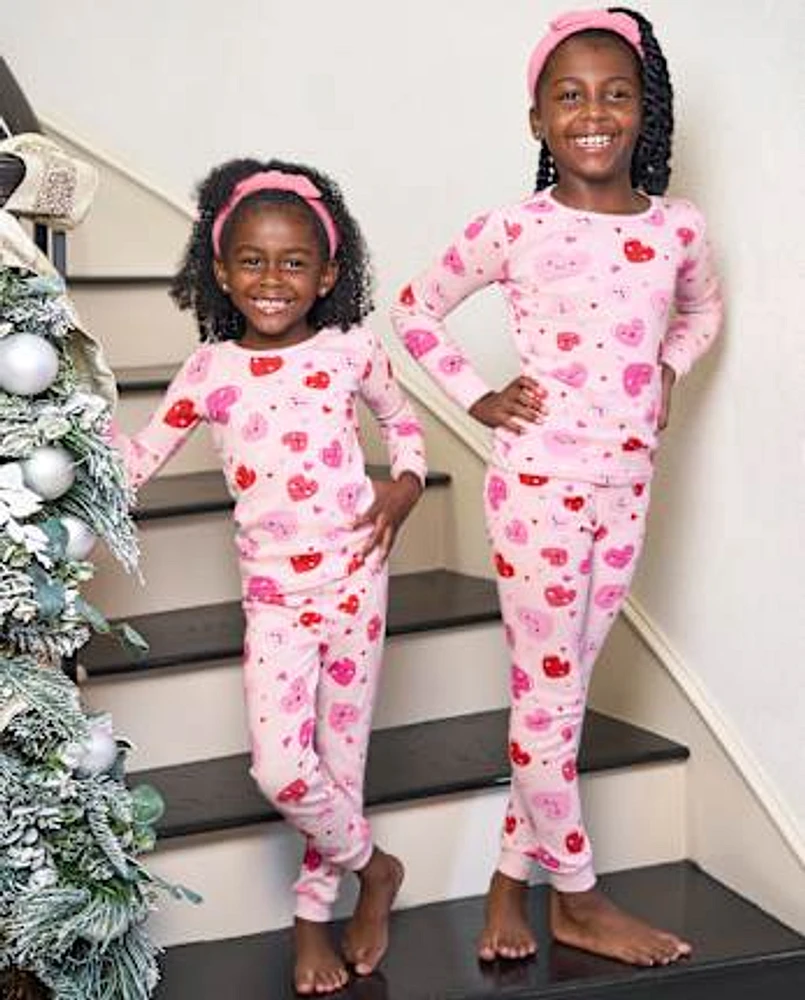 Girls Heart Snug Fit Cotton Pajamas