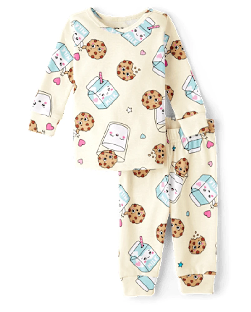 Baby And Toddler Girls Milk Cookies Snug Fit Cotton Pajamas