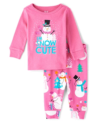 Baby And Toddler Girls Snowman Snug Fit Cotton Pajamas