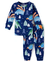 Baby And Toddler Boys Winter Dino Snug Fit Cotton Pajamas