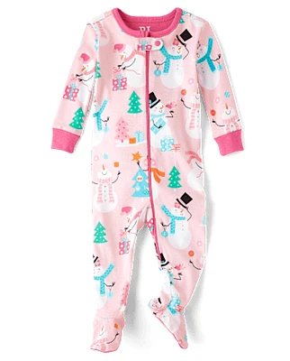 bébé et tout-petit, fille Snowman Ajusté coton Footed One Piece Pyjama