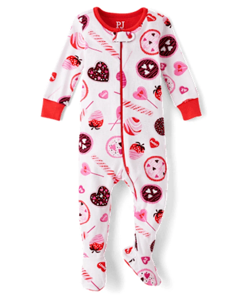 Baby And Toddler Girls Candy Snug Fit Cotton Footed One Piece Pajamas