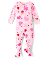 Baby And Toddler Girls Heart Snug Fit Cotton Footed One Piece Pajamas