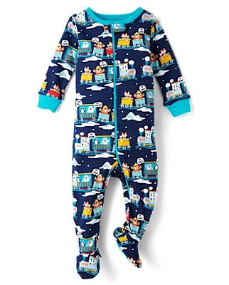 Baby And Toddler Boys Train Snug Fit Cotton Footed One Piece Pajamas