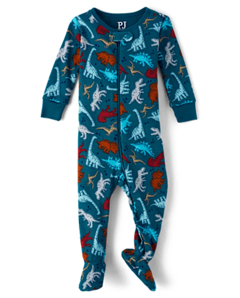 Baby And Toddler Boys Dino Snug Fit Cotton Footed One Piece Pajamas