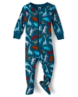 Baby And Toddler Boys Dino Snug Fit Cotton Footed One Piece Pajamas