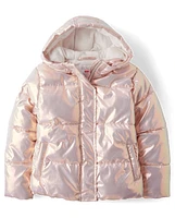 Girls Metallic Quilted Puffer Jacket