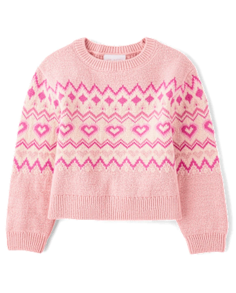 Girls Intarsia Heart Fairisle Sweater