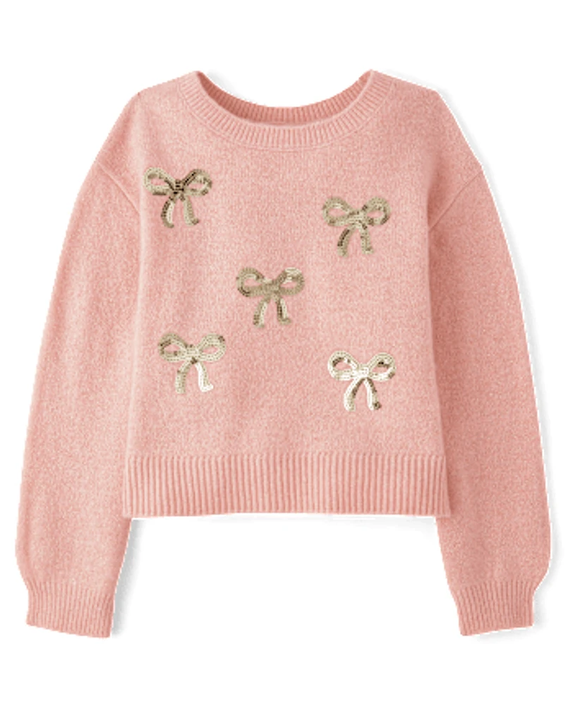 Girls Sequin Bow Sweater